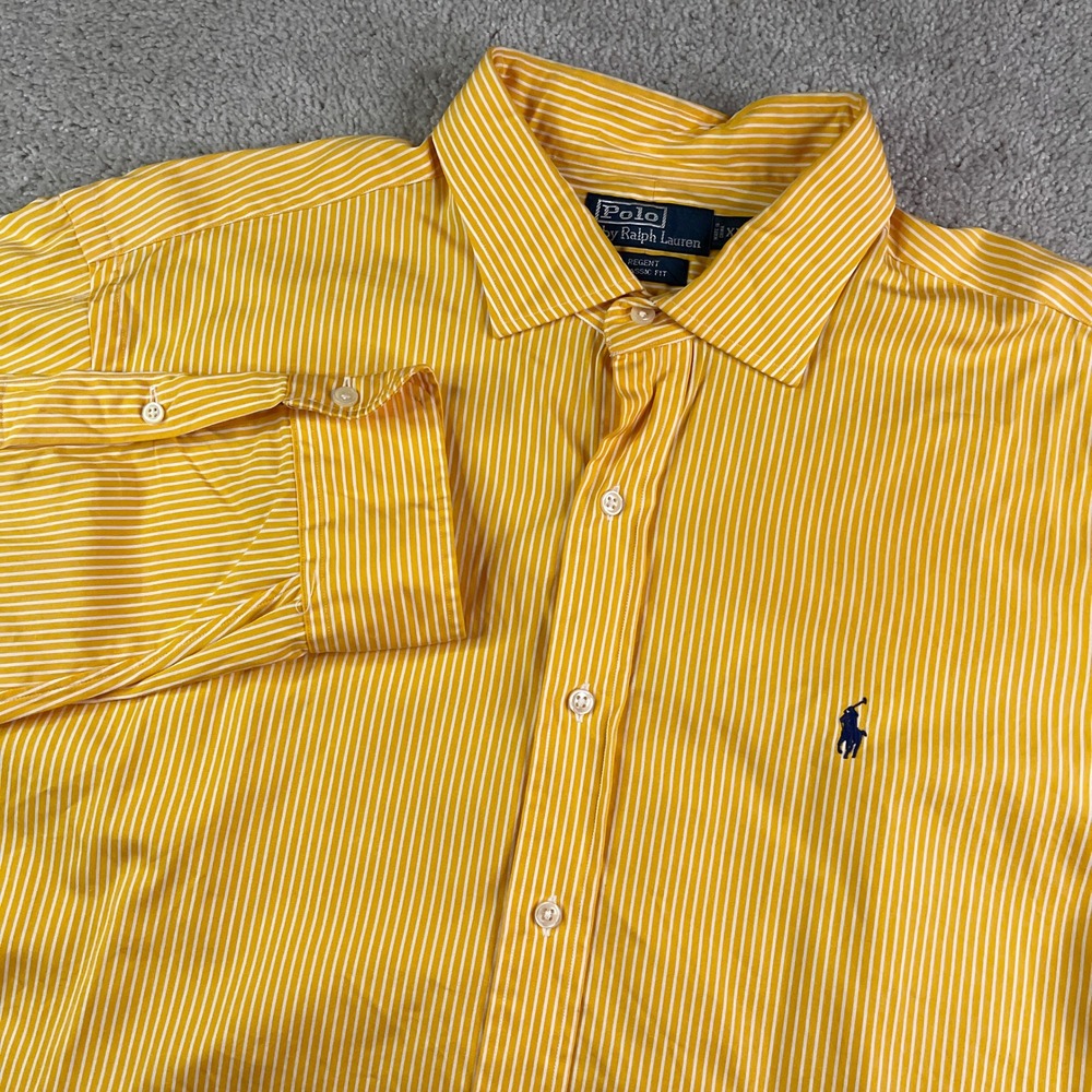 Vintage Polo Ralph Lauren Shirt Mens XXL 2XL Yellow Striped Regent Classic Fit